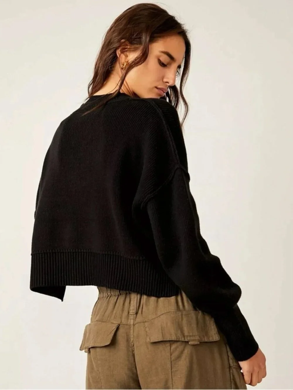 ☀️ Free People Easy Street Cropped Knit Sweater Black Small S